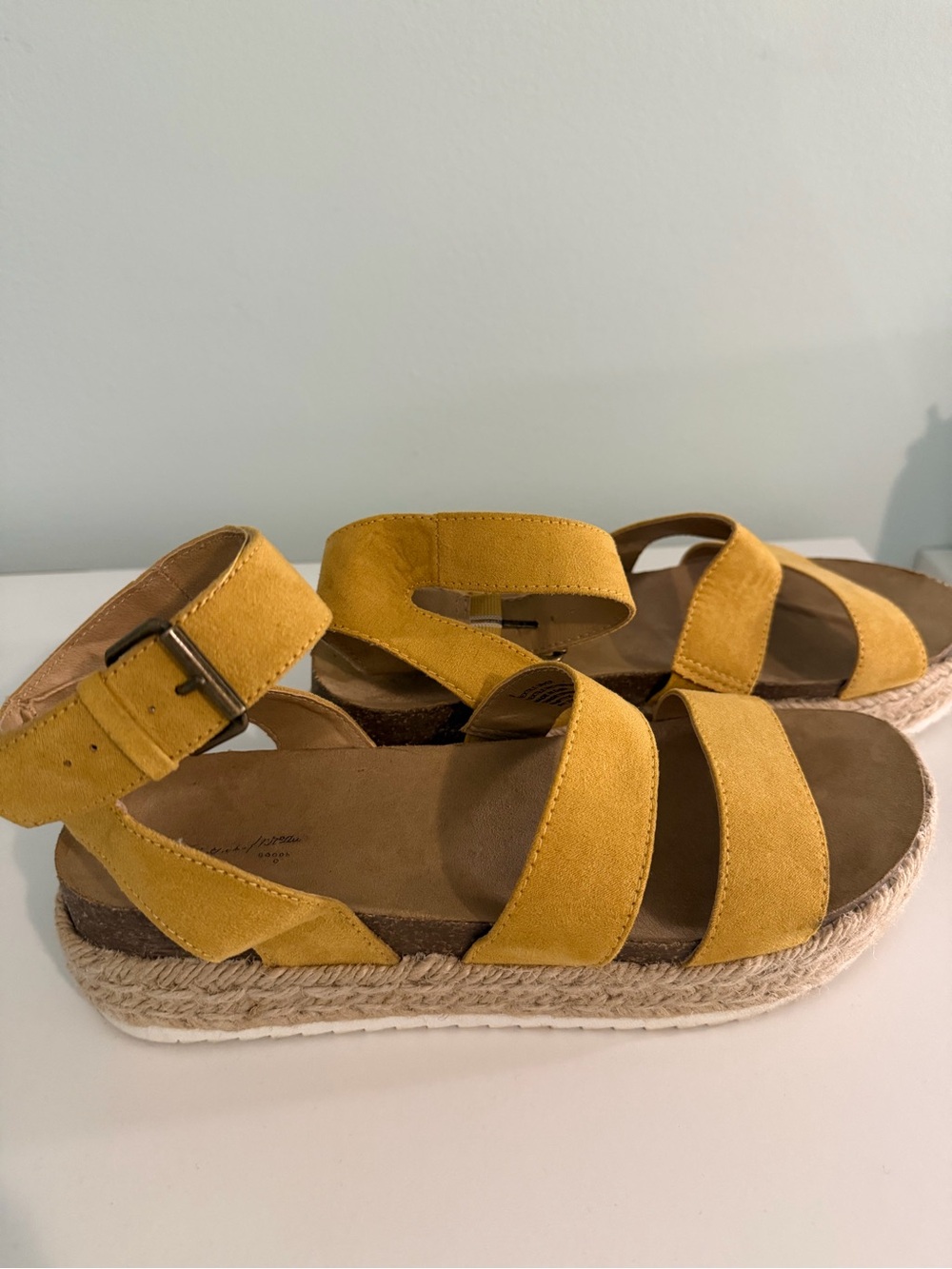 Women's Suede Espadrille Platform Sandals - Mustard Yellow